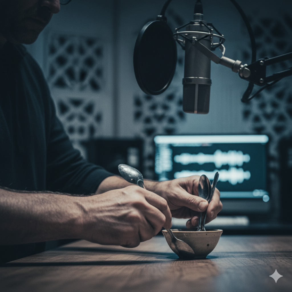 Fotografía de Ramón Lage para la sección de audiolibros, mostrando su trabajo de narración profesional
